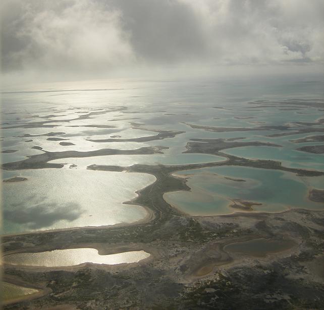 View out over the lagoon showing the maze of land, sand and water.  If you look closely in the foreground you can see a jeep trail that we used to acess these interior portions of the lagoon.