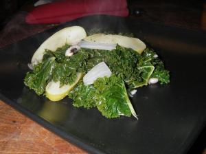 Kale, apples, black-eyed peas and onion