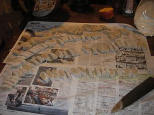 Cut prior to going into hot water.